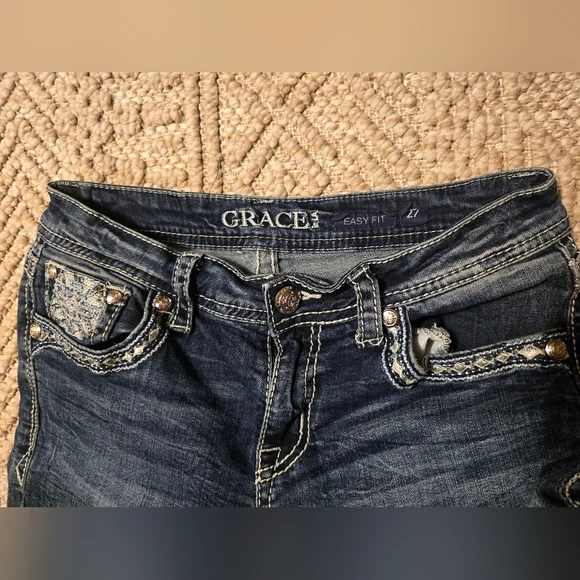 Grace in LA Women's Dark Blue Embroidered Boot Cut Jeans - Picture 4 of 12